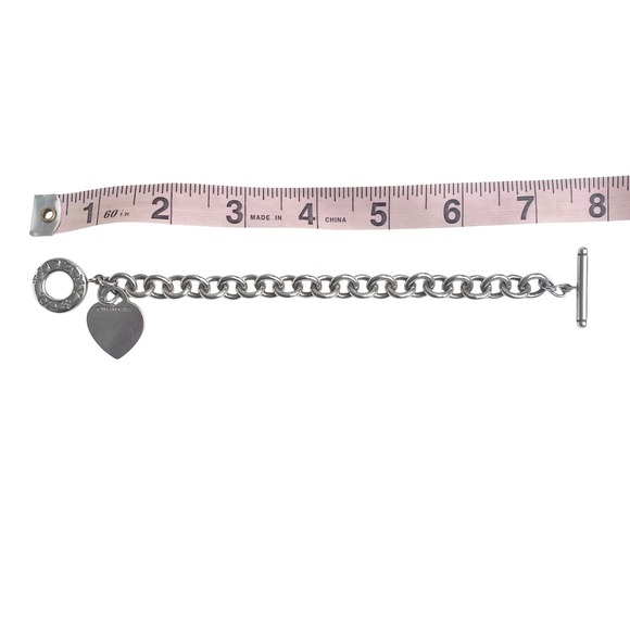 VTG TIFFANY & CO Silver Heart Tag Pendant Toggle Chain Bracelet Authentic Chunky - Picture 8 of 8